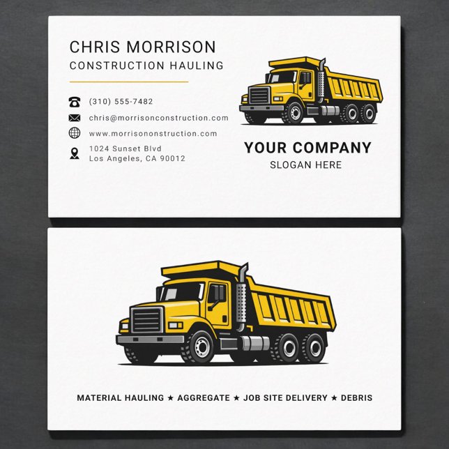 Carte De Visite Camion à benne pour le transport de construction (Créateur téléchargé)