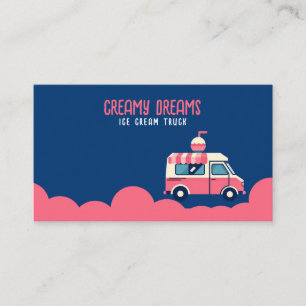 Carte De Visite Camion à glace rose et bleu rétro en mouvement