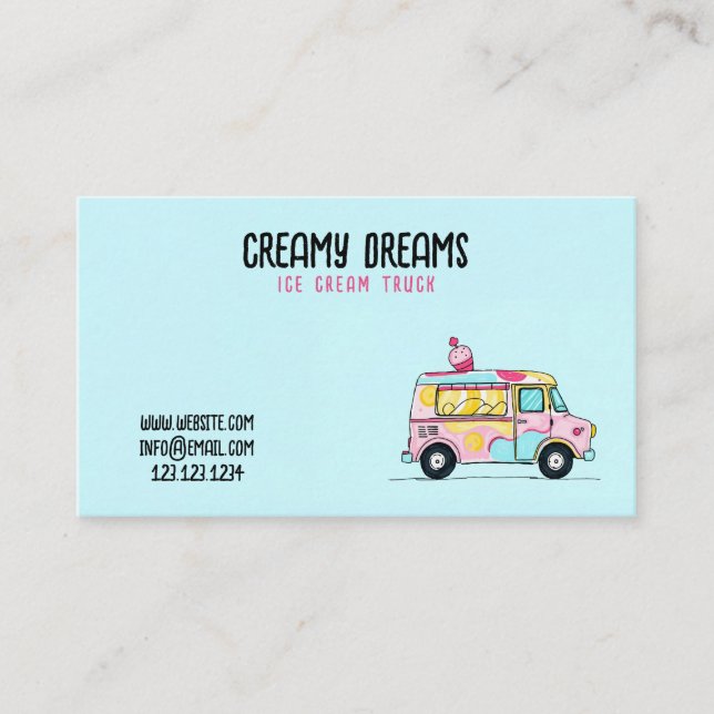 Carte De Visite Camion crème glacée Turquoise et rose (Devant)