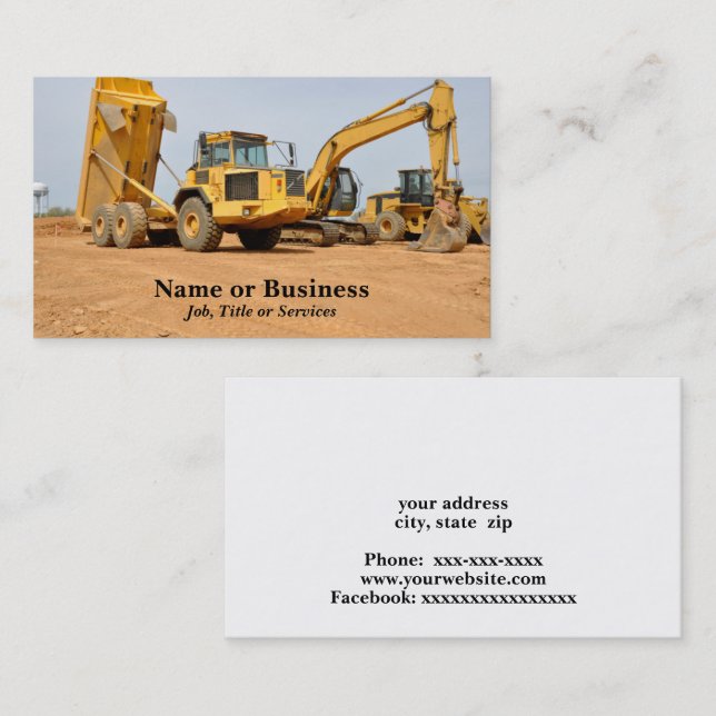 Carte De Visite camion de déchargement et backhoe (Devant / Derrière)