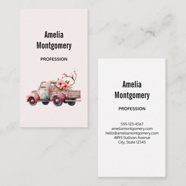 Carte De Visite Camion Vintage rose (Devant / Derrière)