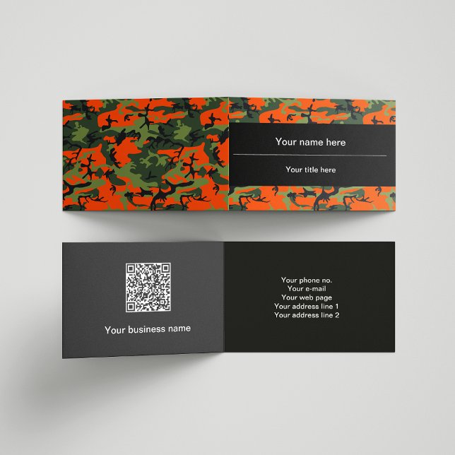 Carte De Visite Camo Vert et Orange, Camouflage, Militaire, Armée (Créateur téléchargé)