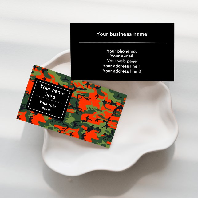 Carte De Visite Camo Vert et Orange, Camouflage, Militaire, Armée (Créateur téléchargé)