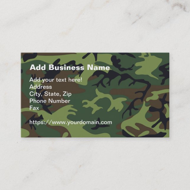Carte De Visite Camouflage militaire vert Woodland et code QR (Devant)
