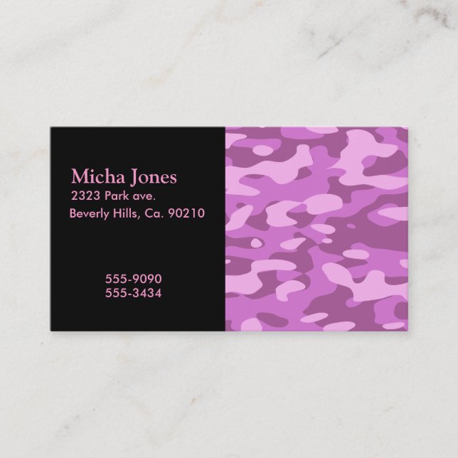 Carte De Visite Camouflage rose Girly (Devant)