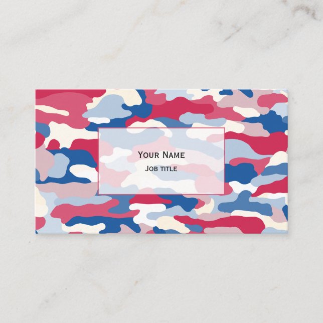 Carte De Visite Camouflage Rouge Blanc & Bleu (blanc transparent) (Devant)