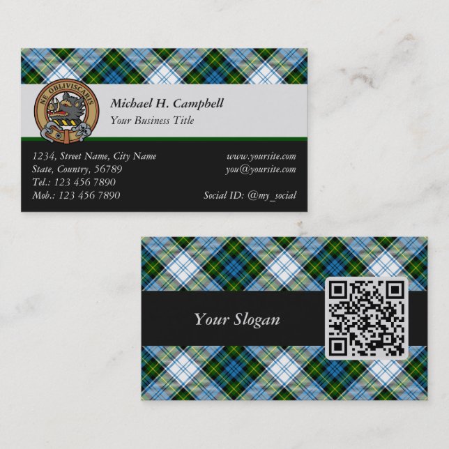 Carte De Visite Campbell Crest au-dessus de Tartan (Devant / Derrière)