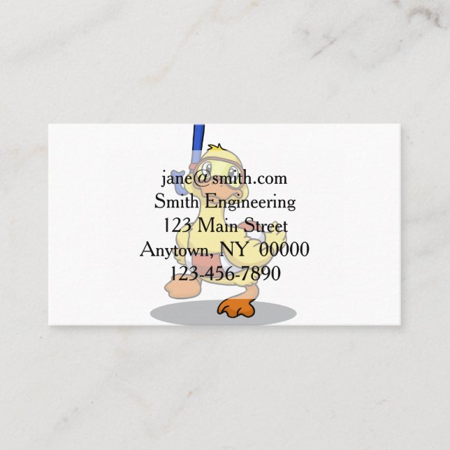 Carte De Visite Canard portant un masque de snorkeling| choisir la (Devant)