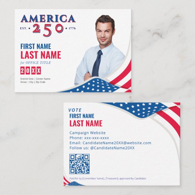 Carte De Visite Candidat à la campagne électorale America 250 (Devant / Derrière)
