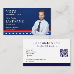 Carte De Visite Candidat de la campagne électorale bleue personnal