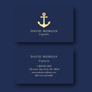 Carte De Visite Capitaine de bateau Logo d'ancre Navy et Or