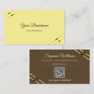 Carte De Visite Cappuccino beige lignes dorées avec code QR élégan