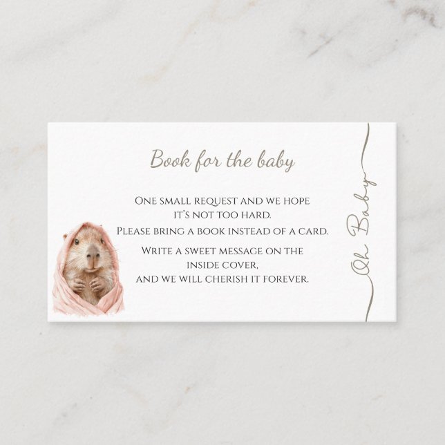Carte De Visite Capybara Baby Shower • Book for Baby (Devant)