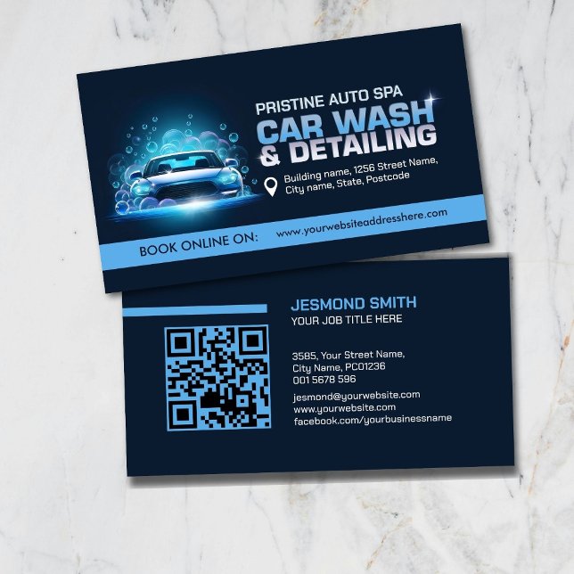 Carte De Visite Car Wash and Detailing Professional Sleek Business (Créateur téléchargé)