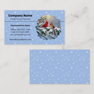 Carte De Visite Cardinaux rouges et Holly en neige
