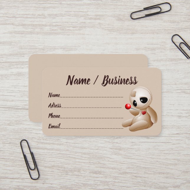 Carte De Visite Caricature de poupée vaudou en amour (Devant/Arrière en situation)