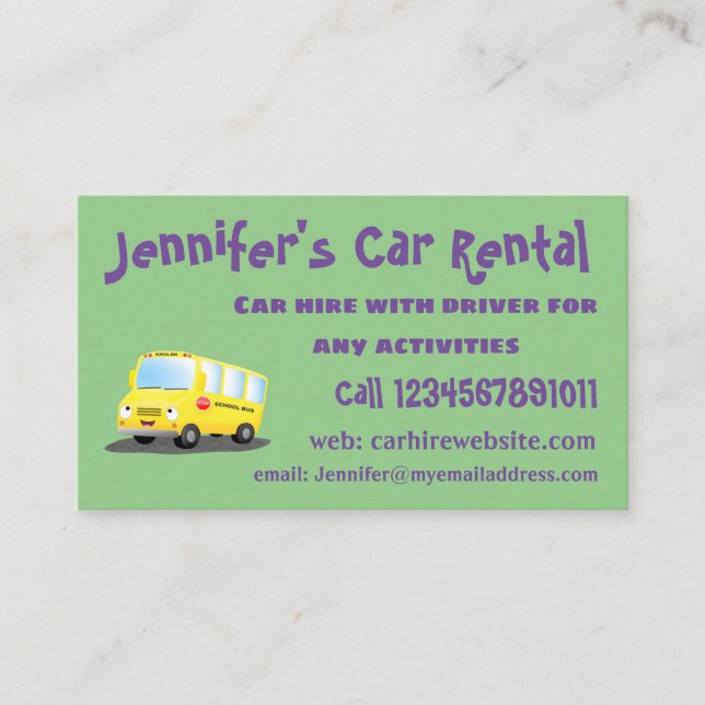 Carte De Visite Caricature du bus scolaire jaune joyeux (Devant)