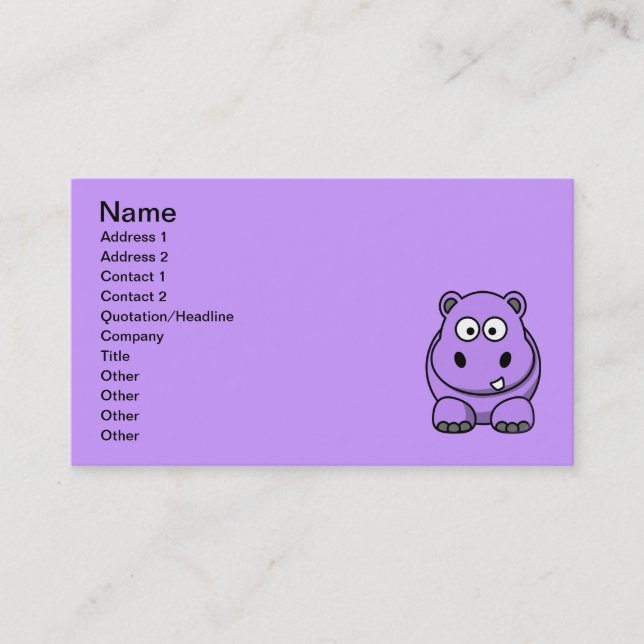 Carte De Visite caricature-hippo mignon adorable violet amical (Devant)