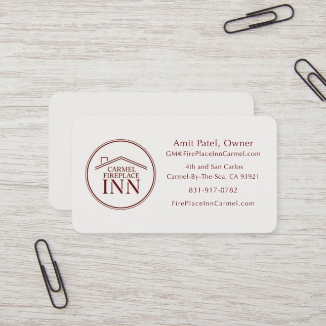 Carte De Visite Carmel FirePlace Inn - Directeur - Conception pers (Devant/Arrière en situation)