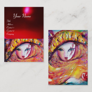 CARTE DE VISITE CARNAVAL EN JAUNE AVEC ROSE ROSE ROUGE