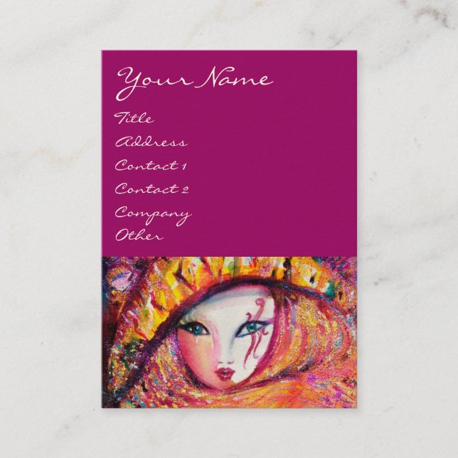 CARTE DE VISITE CARNAVAL EN JAUNE AVEC ROSE ROUGE (Devant)