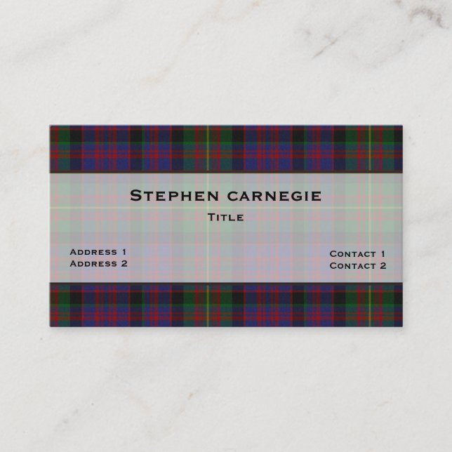 Carte De Visite carnegie Tartan Plaid personnalisé (Devant)