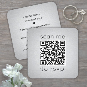 Carte De Visite Carré 100 enveloppes à code QR RSVP avec feuille d'argen