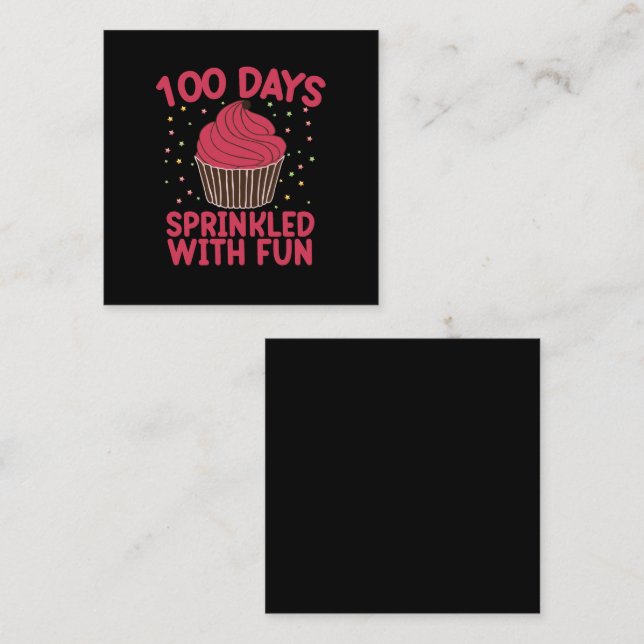 Carte De Visite Carré 100 Jours Parsemés De Fun Cupcake Écolière  (Devant / Derrière)