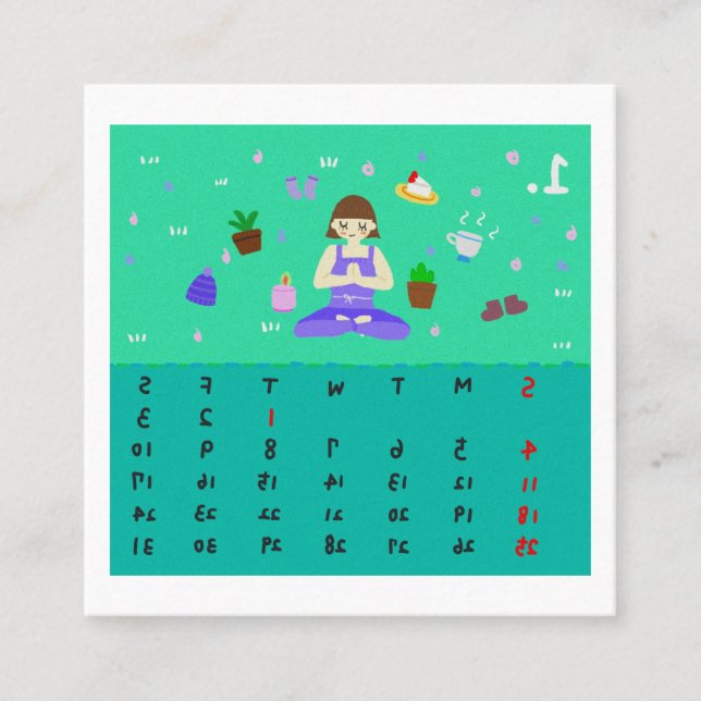 Carte De Visite Carré 2026 Cute Cartoon Yoga Poses Calendar, Health  (Devant)