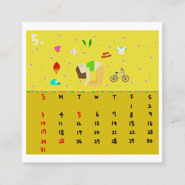 Carte De Visite Carré 2026 Cute Cartoon Yoga Poses Calendar, Health  (Devant)
