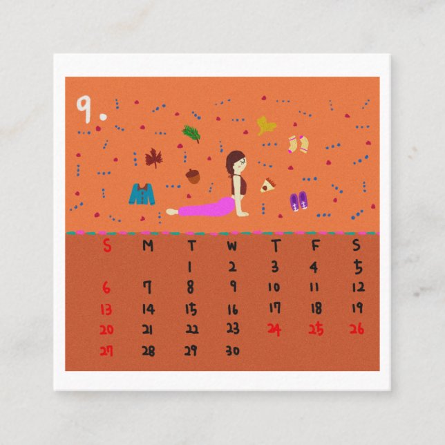 Carte De Visite Carré 2026 Cute Cartoon Yoga Poses Calendar, Health  (Devant)