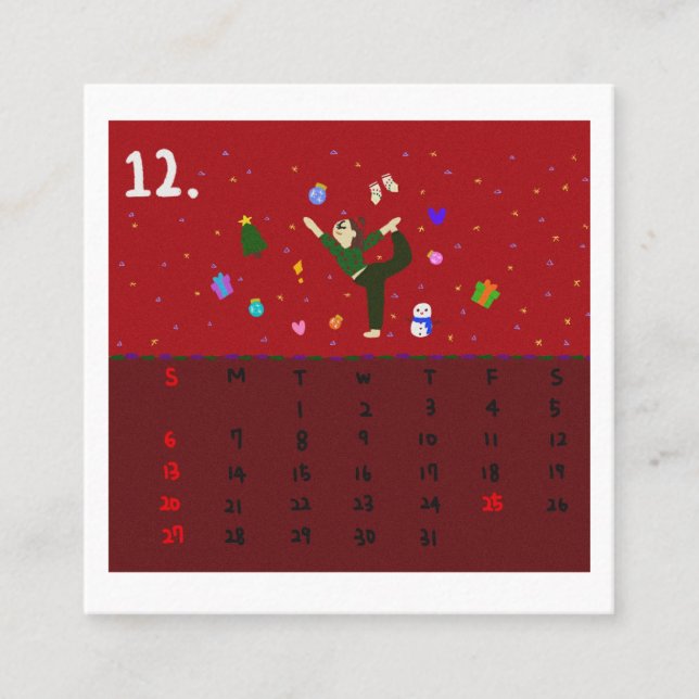 Carte De Visite Carré 2026 Cute Cartoon Yoga Poses Calendar, Health  (Devant)