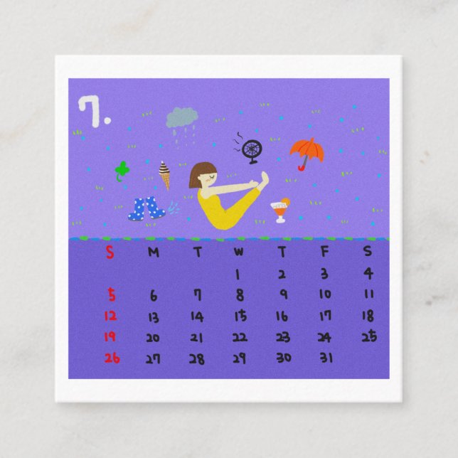 Carte De Visite Carré 2026 Cute Cartoon Yoga Poses Calendar, Health  (Devant)