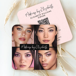 Carte De Visite Carré 4 Maquillage Photo Fard à Joues Rose Script Code Q