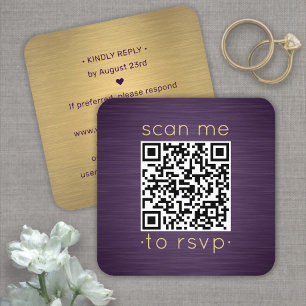 Carte De Visite Carré 50 Cartons QR RSVP Enclosure Mariage Violet et Or