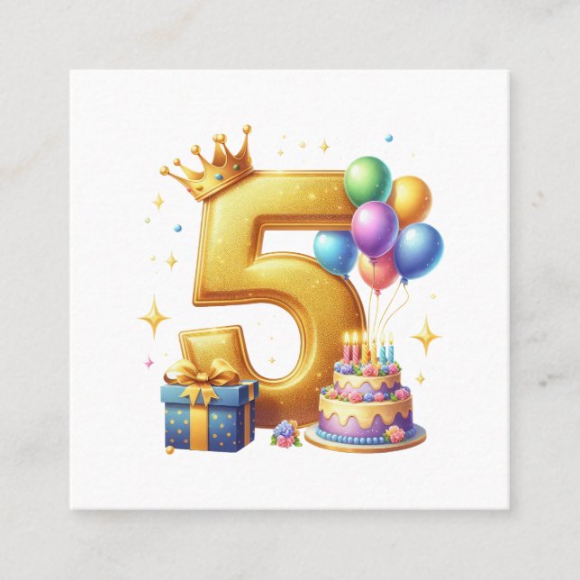 Carte De Visite Carré 5ème anniversaire doré (Devant)