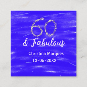 Carte De Visite Carré 60 & fabuleux anniversaire bleu argent ajouter nom
