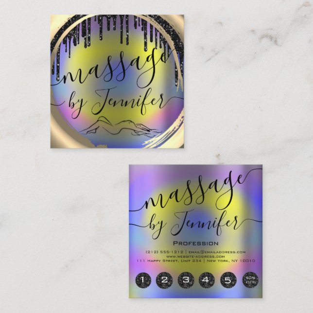 Carte De Visite Carré 6 Punches Massage Spa Wellness Studio Gold encadré (Devant / Derrière)