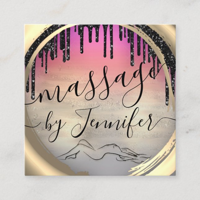 Carte De Visite Carré 6 Punches Massage Spa Wellness Studio Pink Gold (Devant)