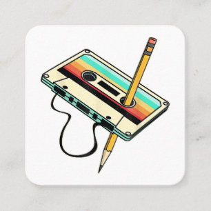 Carte De Visite Carré 80s Cassette Tape Pencil 1980s Retro Vintage Throw