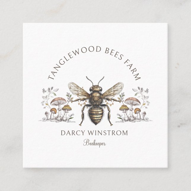 Carte De Visite Carré Abeille à miel dessinée à la main Apiculteur Apiar (Devant)