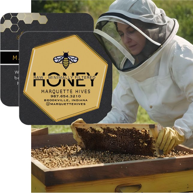 Carte De Visite Carré Abeille à miel moderne apiculteur de miel jaune no (Créateur téléchargé)