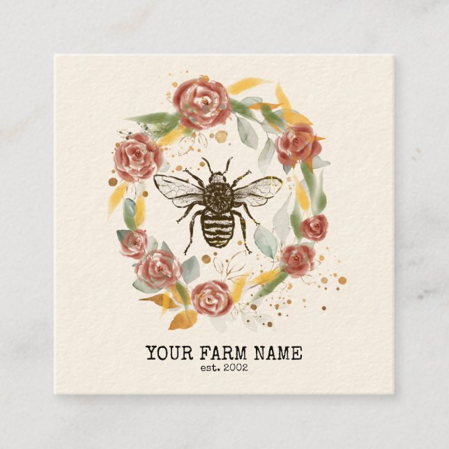 Carte De Visite Carré Abeille Apiariste Ferme d'abeilles Honeycomb Bu (Devant)