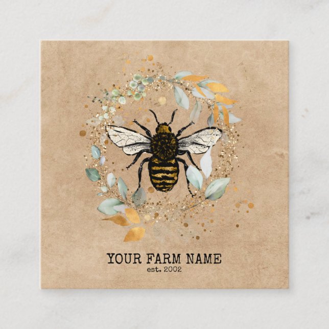 Carte De Visite Carré Abeille Apiariste Ferme d'abeilles Honeycomb Bu (Devant)