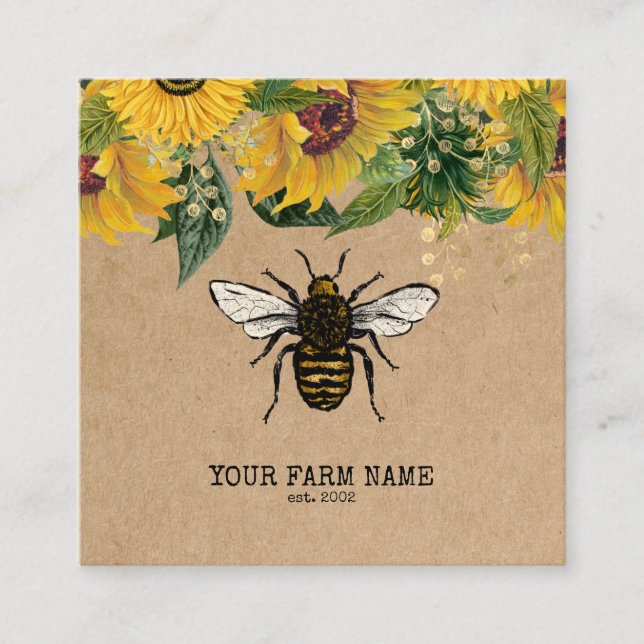 Carte De Visite Carré Abeille Apiariste Ferme d'abeilles Honeycomb Bu (Devant)