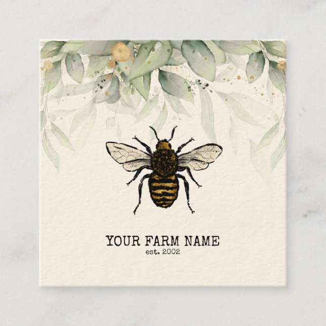 Carte De Visite Carré Abeille Apiariste Ferme d'abeilles Honeycomb Bu (Devant)