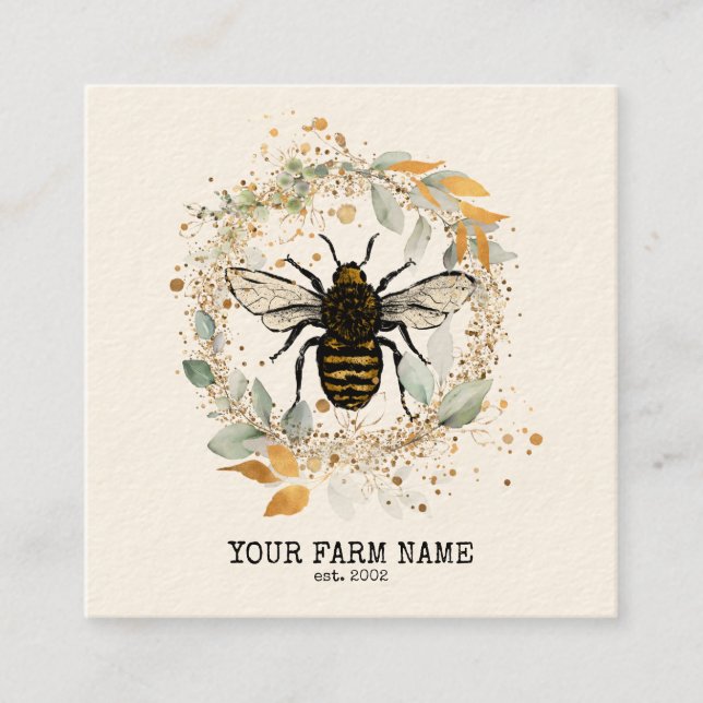 Carte De Visite Carré Abeille Apiariste Ferme d'abeilles Honeycomb Bu (Devant)