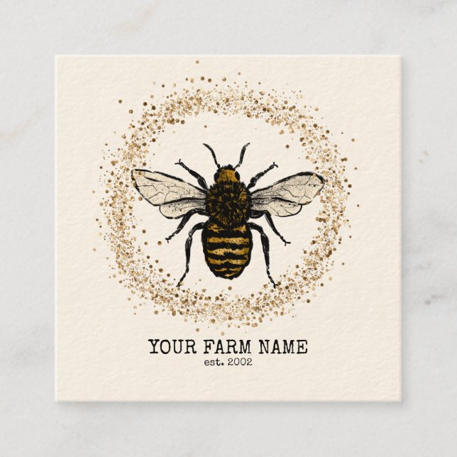 Carte De Visite Carré Abeille Apiariste Ferme d'abeilles Honeycomb Bu (Devant)