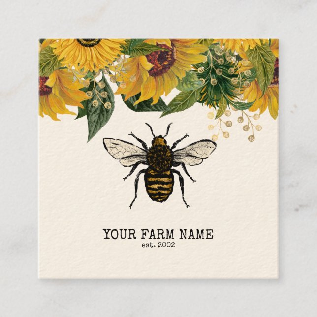 Carte De Visite Carré Abeille Apiariste Ferme d'abeilles Honeycomb Bu (Devant)