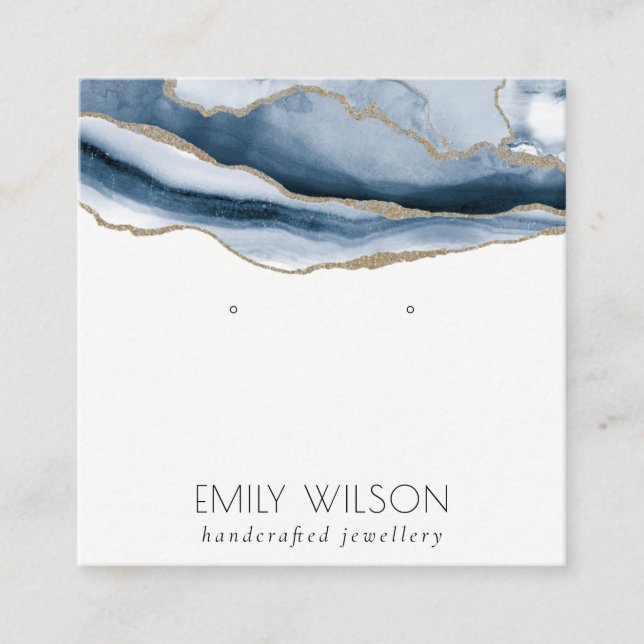 Carte De Visite Carré Abstrait Agate Marine Bleu Or Écran d'oreille (Devant)